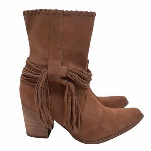 Chocolat Blu Brown Suede Azzo Western Fringe Side Zip Boots 38